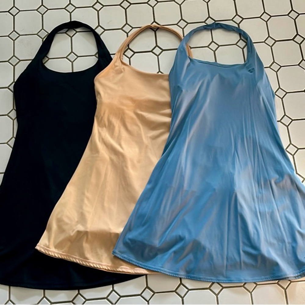 3 HALARA In My Feels Everyday Cloudful halter dresses Medium Peach, Black, Blue
